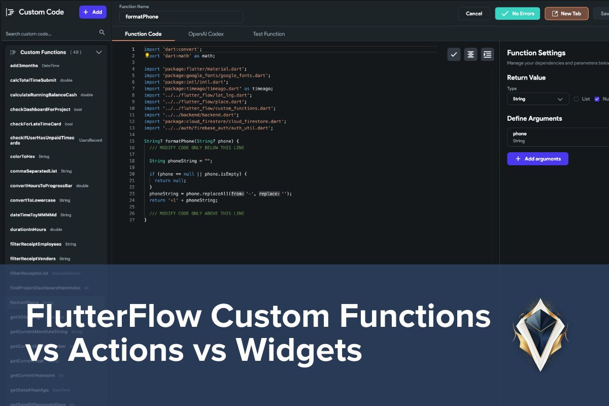 FlutterFlow Custom Functions vs Actions vs Widgets